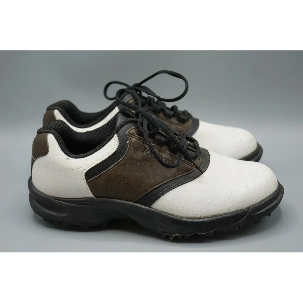 FootJoy GreenJoys Mens 8.5 M Golf Shoes White Brown Saddle Spiked 45516